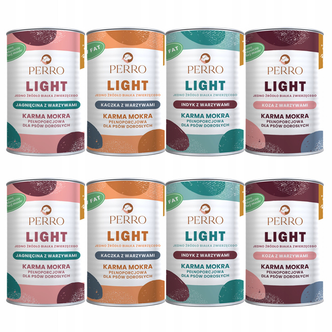 PERRO Light Monobiałkowa karma mokra dla psa mix smaków 8 x 400g