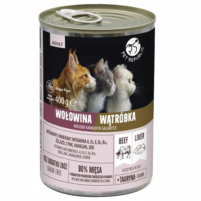PET REPUBLIC Karma mokra w galaretce dla kota Wołowina Wątróbka 400g