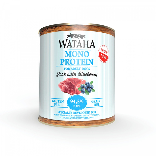 WATAHA Mono Protein Adult karma mokra dla psa Wieprzowina z Borówką 800g
