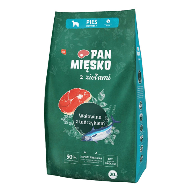 Pan Mięsko karma dla psa sucha z ziołami 20 kg Wołowina Tuńczyk S