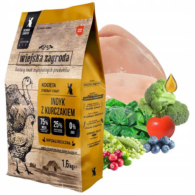 WIEJSKA ZAGRODA sucha karma dla kociąt 1,6kg Indyk Kurczak