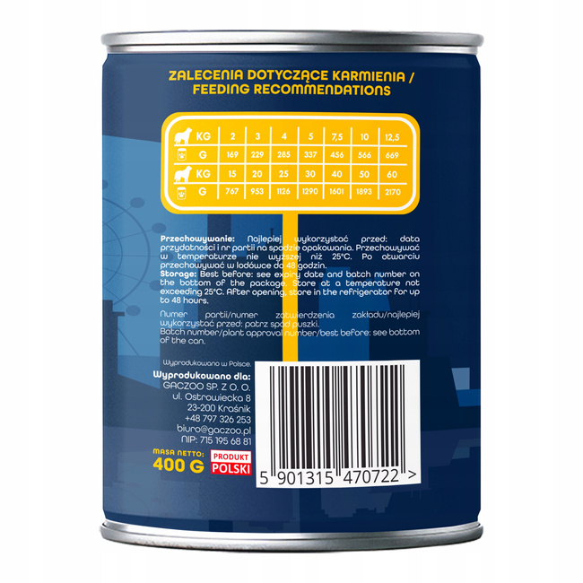 Gaczoo Miejska Miska bezzbożowa karma mokra dla psa Shish z Kurczaka 400g