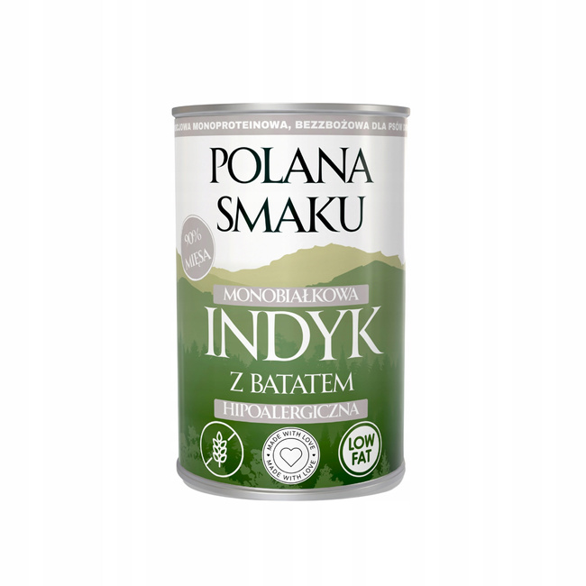 Mokra karma monobiałkowa dla psa Polana Smaku Indyk z batatem 10 x 400g