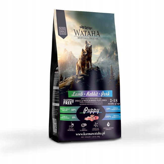 WATAHA Małe rasy karma sucha dla szczeniąt Jagnię Królik Wieprz Ryż 2 kg