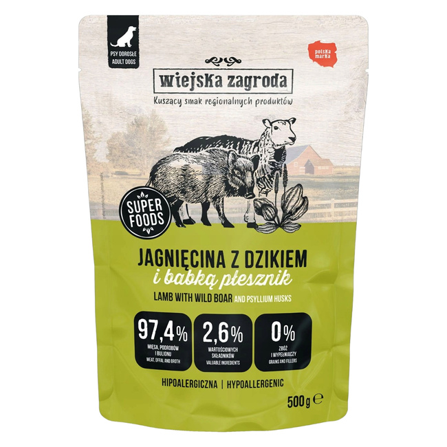 Wiejska Zagroda karma mokra dla psa Jagnięcina z Dzikiem 10 x 500g
