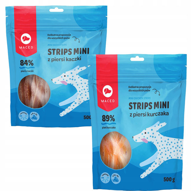 MACED Przysmak dla psa Zestaw Strips Mini kaczka 500g + kurczak 500g