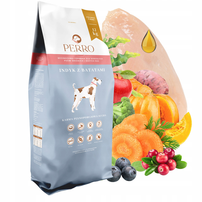 PERRO Karma sucha dla psa Indyk z Batatami 12 kg bezzbożowa