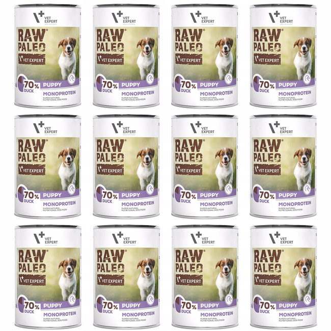 RAW PALEO PUPPY Karma mokra dla szczeniąt Kaczka 12 x 400g Bezzbożowa