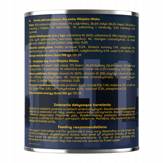 Gaczoo Miejska Miska bezzbożowa karma mokra dla psa Stek Wołowy 18 x 800g