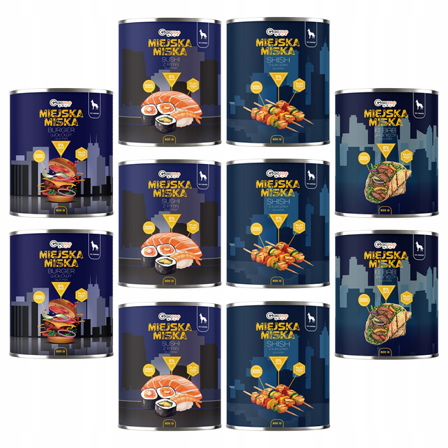 Gaczoo Miejska Miska bezzbożowa karma mokra dla psa mix smaków 10 x 800g