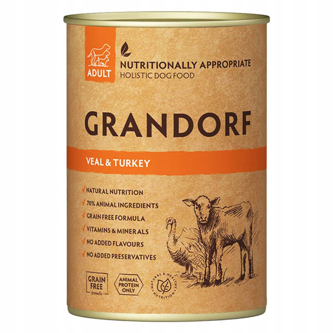 GRANDORF DOG karma mokra dla psa Cielęcina Indyk 400g Bezzbożowa