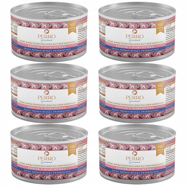 PERRO Gourmet Karma mokra dla psa Królik z marchewką 6 x 200g