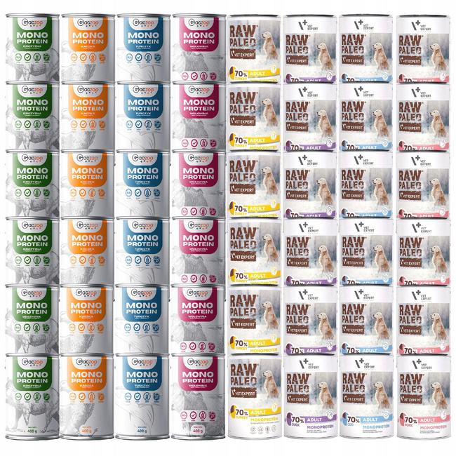 Raw Paleo Gaczoo MONO PROTEIN karma mokra dla psa mix smaków 48 x 400g