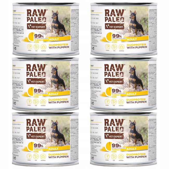 RAW PALEO Duoprotein Indyk Dorsz karma dla psa mokra 6 x 200g bezzbożowa