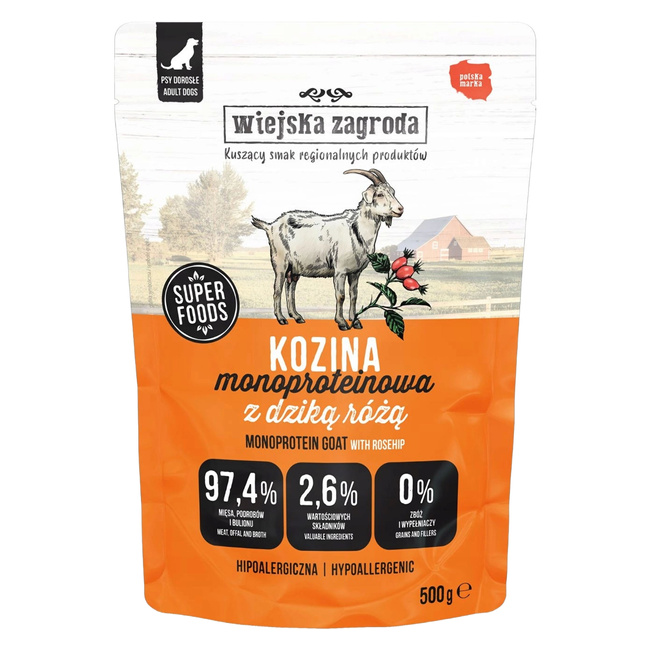 WIEJSKA ZAGRODA Mono mokra karma dla psa Kozina z dziką różą 10 x 500g
