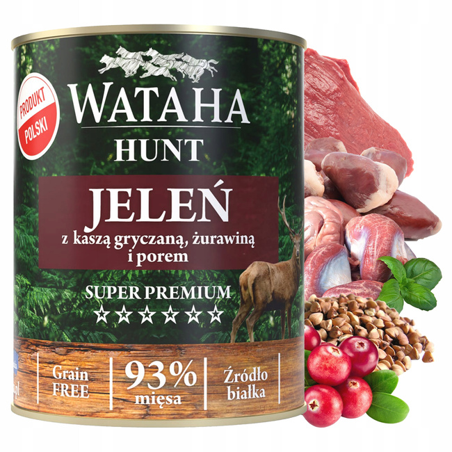 WATAHA HUNT Adult karma mokra psa Jeleń z Kaszą Żurawiną i Porem 800g