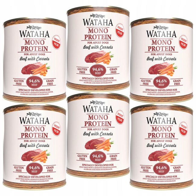 WATAHA Mono Protein Adult karma mokra dla psa Wołowina z Marchewką 6 x 800g