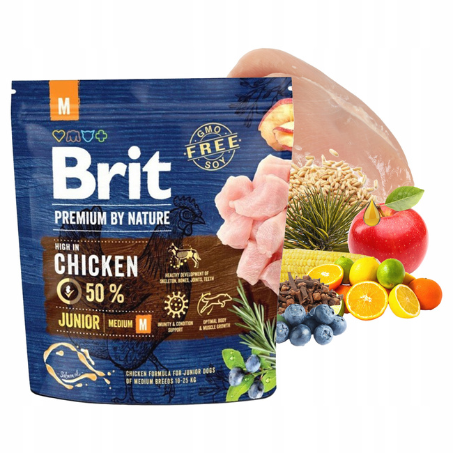 Brit By Nature 1 kg Junior M Chicken sucha karma dla szczeniąt