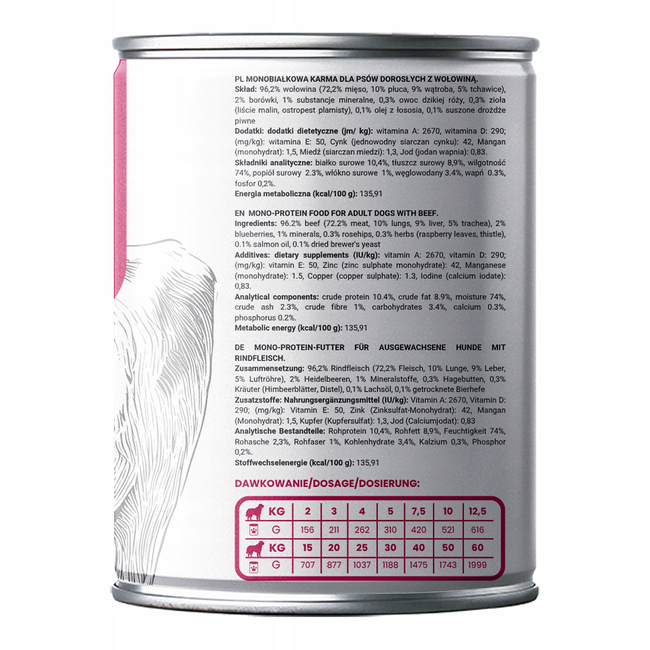 Mokra karma monobiałkowa dla psa Gaczoo MONO PROTEIN Wołowina 24 x 400g