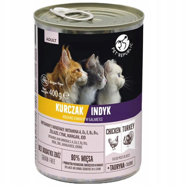 PET REPUBLIC Karma mokra kawałki w galaretce dla kota mix smaków 40 x 400g