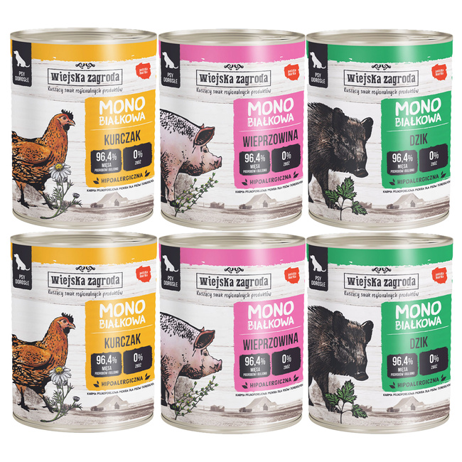 Wiejska Zagroda MONOPROTEIN Karma mokra dla psa MIX 6x800g