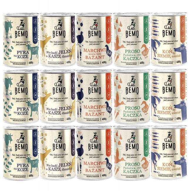 BEMO karma mokra dla psa mix smaków 15 x 400 g Monobiałkowa