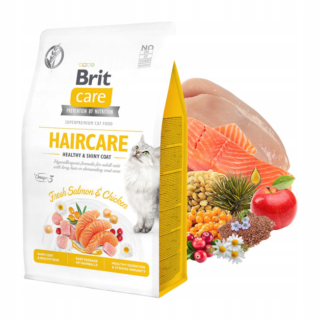 BRIT CARE HAIRCARE karma sucha dla kota Łosoś Kurczak 7kg Bezzbożowa