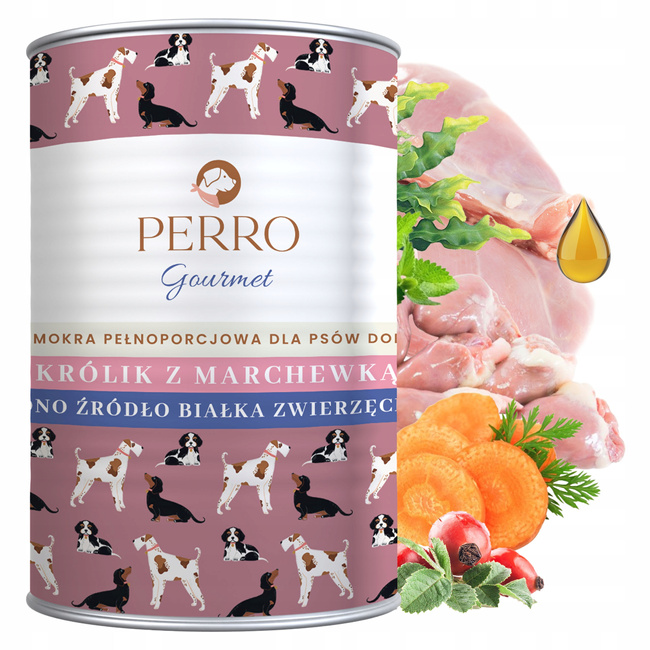 PERRO Gourmet Karma mokra dla psa Królik z marchewką 12 x 400g
