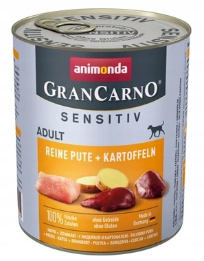 ANIMONDA GranCarno Sensitive karma mokra dla psa Indyk Ziemniaki 6 x 800g