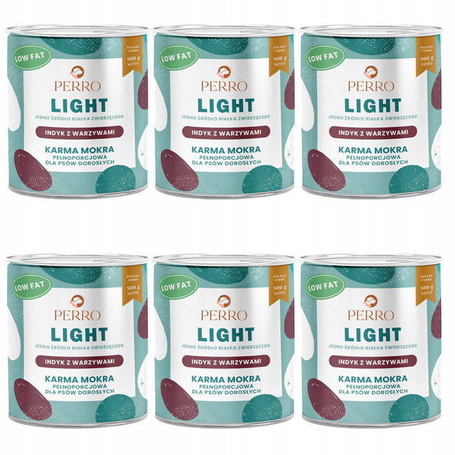 Perro LIGHT Monobiałkowa karma mokra dla psa indyk warzywa 6 x 800g