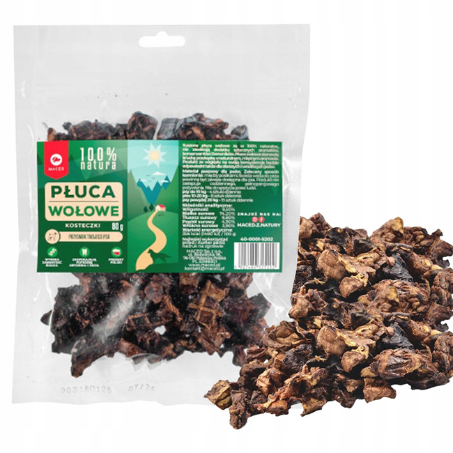 MACED Zestaw przysmaków dla psa Jelita Wołowe 40g + Płuca Wołowe 80g
