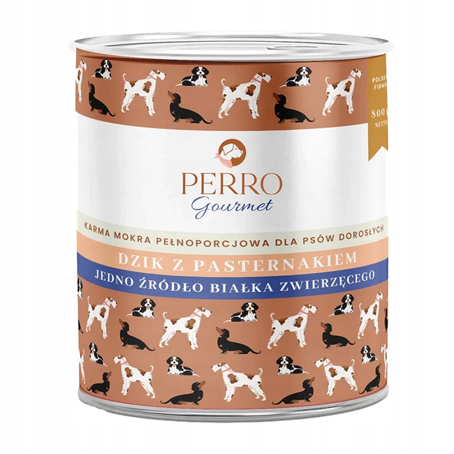 Perro Gourmet Monobiałkowa Karma Mokra dla psa Dzik z Pasternakiem 800g