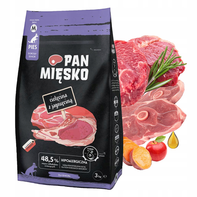 Pan Mięsko Sucha Karma dla psa Cielęcina Jagnięcina Senior Chrupki M 3kg