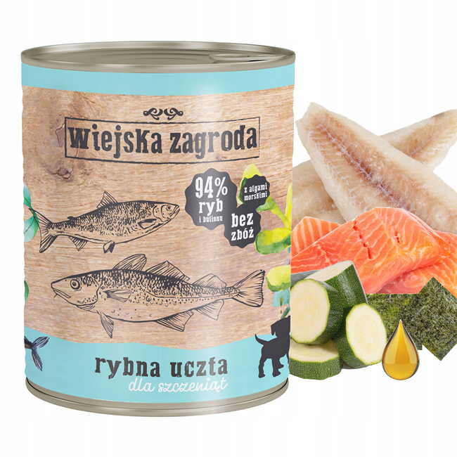 WIEJSKA ZAGRODA Karma mokra dla szczeniaka Rybna uczta 4 x 800g Bezzbożowa