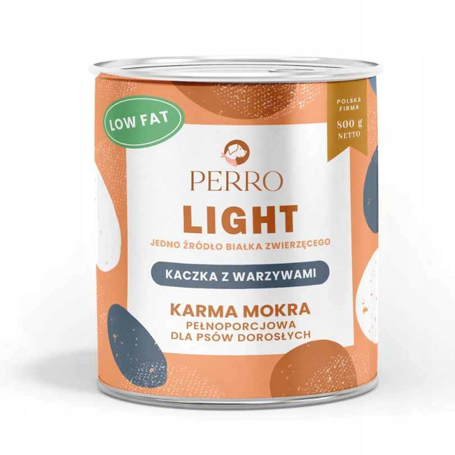 Perro LIGHT Monobiałkowa karma mokra dla psa Kaczka z warzywami 12 x 800g