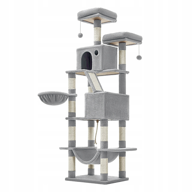 Drapak dla kota Gaczoo wysoki wieża legowisko jasny szary 60 x 50 x 206 cm