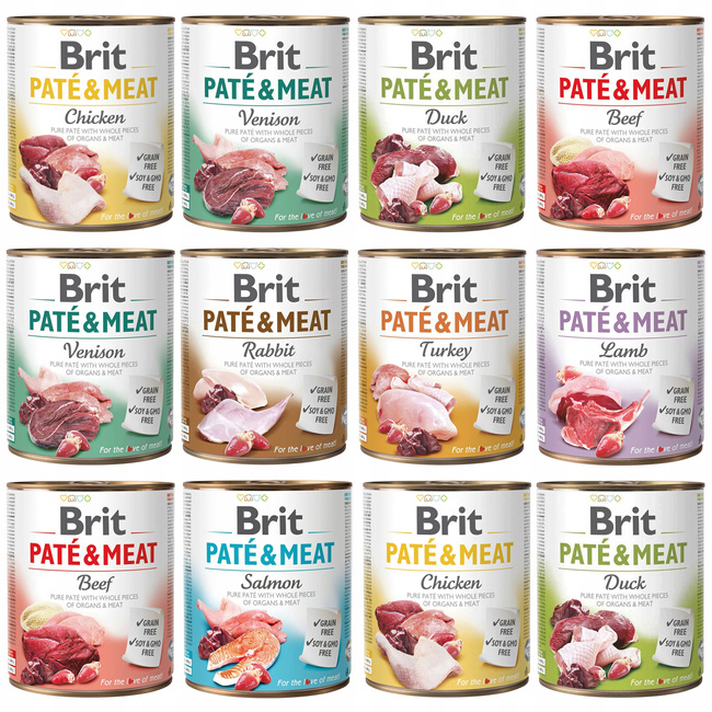 BRIT PATE & MEAT Karma mokra dla psa MIX Smaków 12 x 800g Bezzbożowa