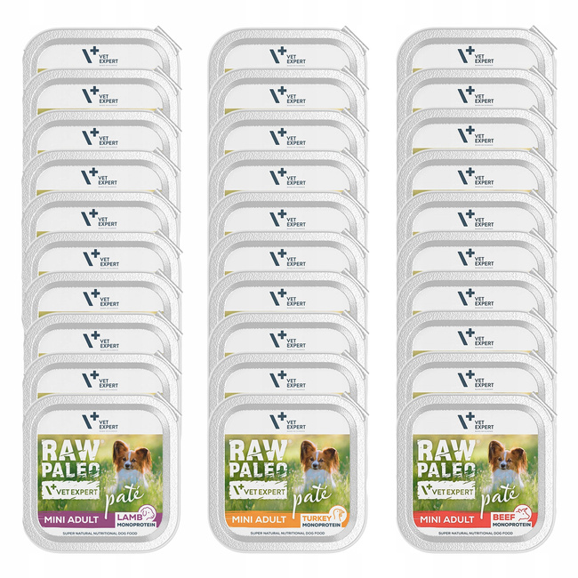 RAW PALEO Pate Mini Adult tacka karma mokra dla psa mix smaków 30 x 150g Bezzbożowa