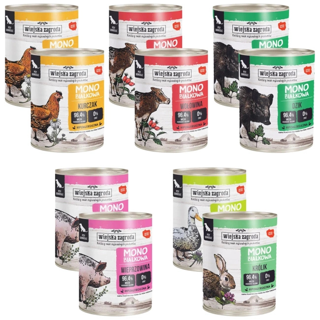 WIEJSKA ZAGRODA Monobiałkowa Mix Smaków karma mokra dla psa 10 x 800g