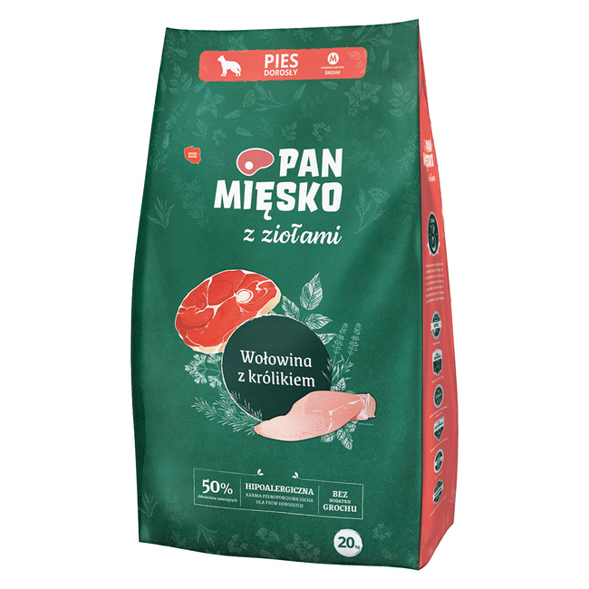 Pan Mięsko karma dla psa sucha z ziołami 20 kg Wołowina Królik M