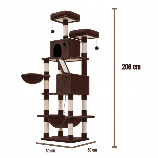 Drapak dla kota Gaczoo wysoki wieża legowisko brązowy 60 x 50 x 206 cm