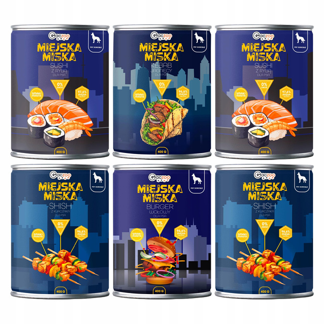 Gaczoo Miejska Miska bezzbożowa karma mokra dla psa Mix smaków 6 x 400g