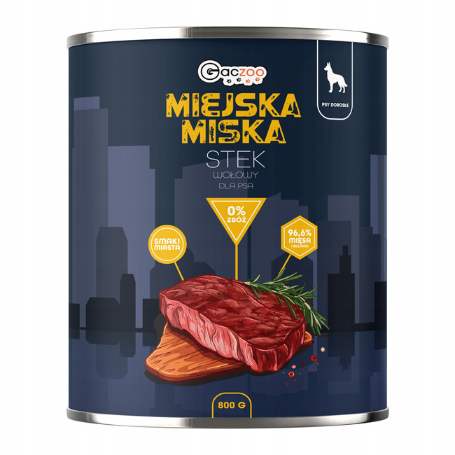 Gaczoo Miejska Miska bezzbożowa karma mokra dla psa Stek Wołowy 24 x 800g