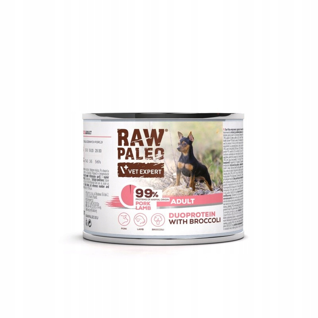 RAW PALEO Duoprotein Wieprzowina Jagnięcina karma dla psa mokra 6 x 200g