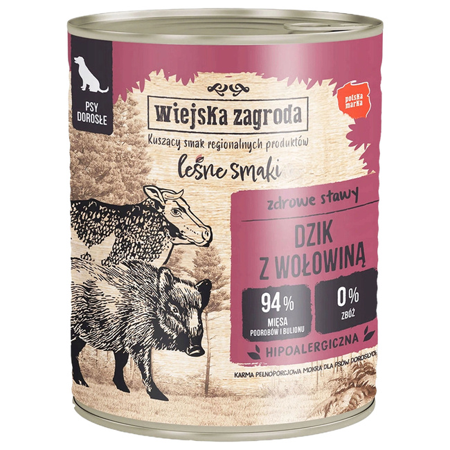 WIEJSKA ZAGRODA Leśne smaki mokra karma dla psa 12 x 800g Dzik Wołowina