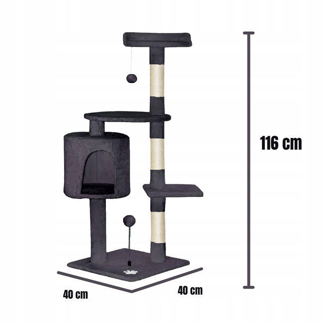 Drapak dla kota Gaczoo duży wieża legowisko ciemny szary 40 x 40 x 116 cm