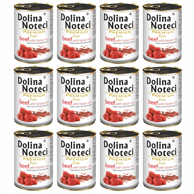 DOLINA NOTECI Premium Pure karma mokra dla psa wołowina z ryżem 12 x 400g