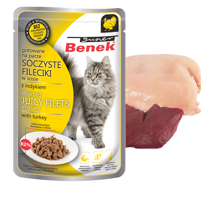 BENEK Karma mokra dla kota Fileciki w sosie Indyk 28 x 85g