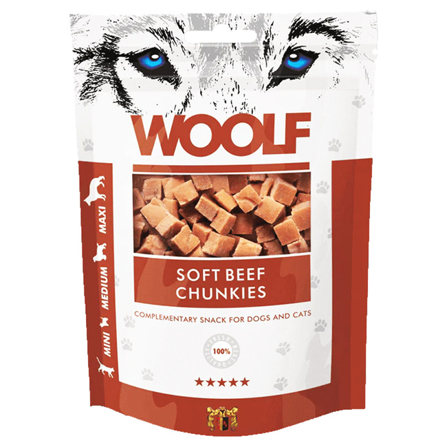 WOOLF SOFT CHUNKIES zdrowy smakołyk kostki przysmak dla psa Wołowina 100g