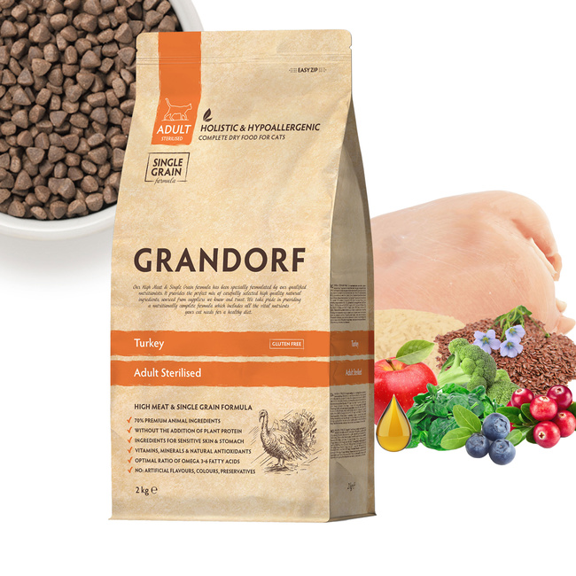 GRANDORF ZDROWA Karma sucha dla kota Indyk 2 kg